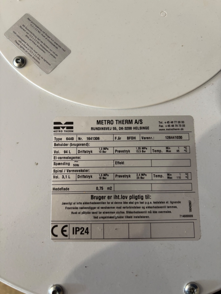 Metro therm 110L varmtvandsbeholder - Billede 3