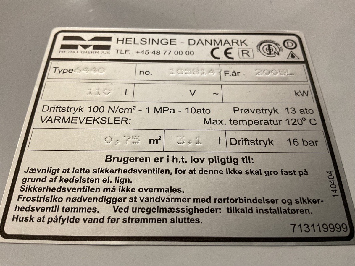 Metro Varmtvandsbeholder 110 Liter - Billede 3
