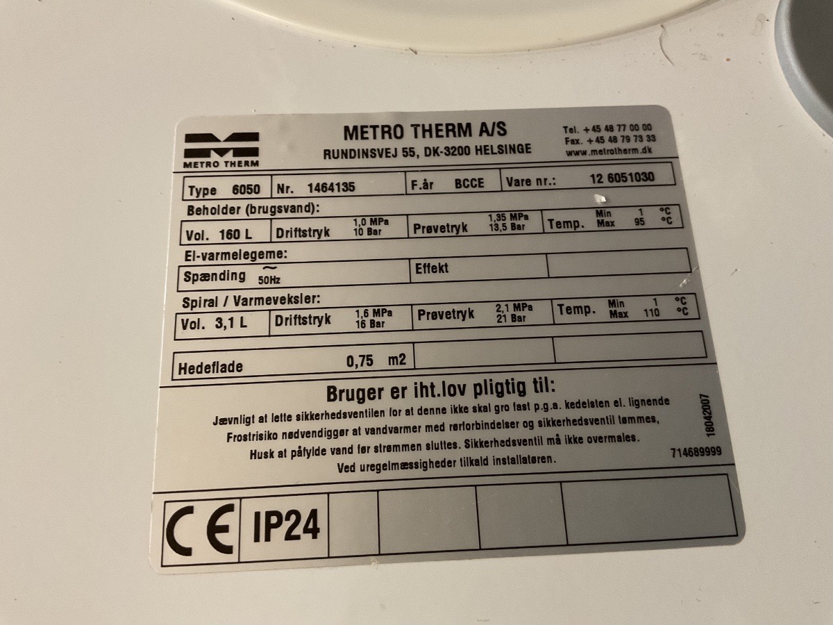 Metro Varmtvandsbeholder 160 Liter - Billede 3