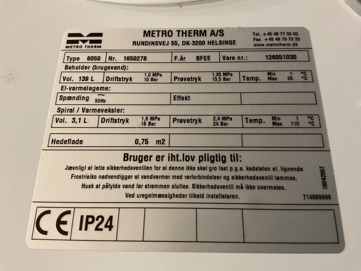 Metro Varmtvandsbeholder 140 Liter - Billede 4
