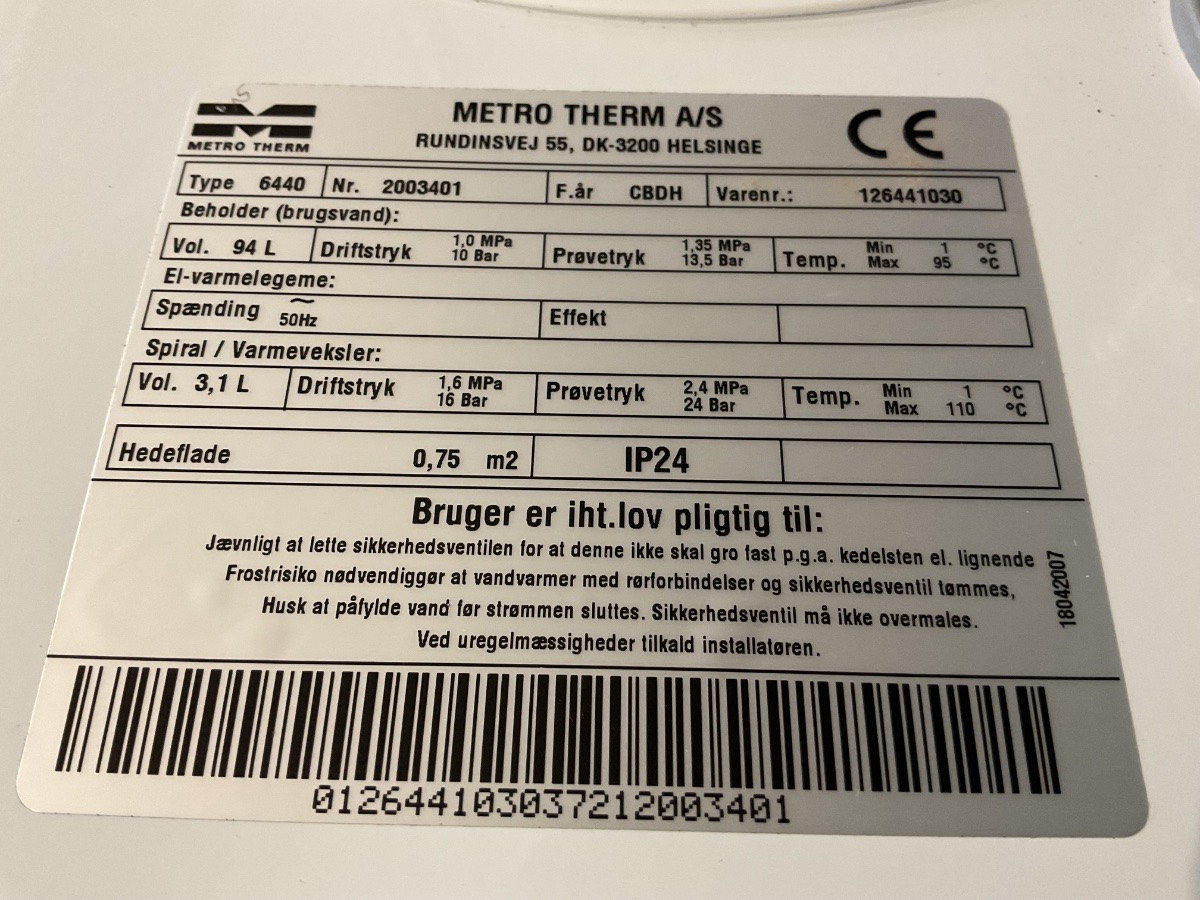 Metro Varmtvandsbeholder 94 Liter - Billede 3