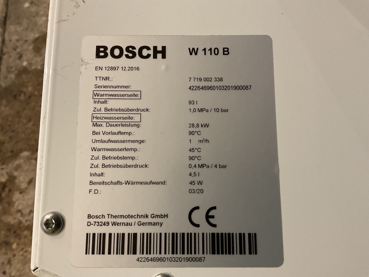 Bosch Varmtvandsbeholder W 110 B | 93 Liter - Billede 4