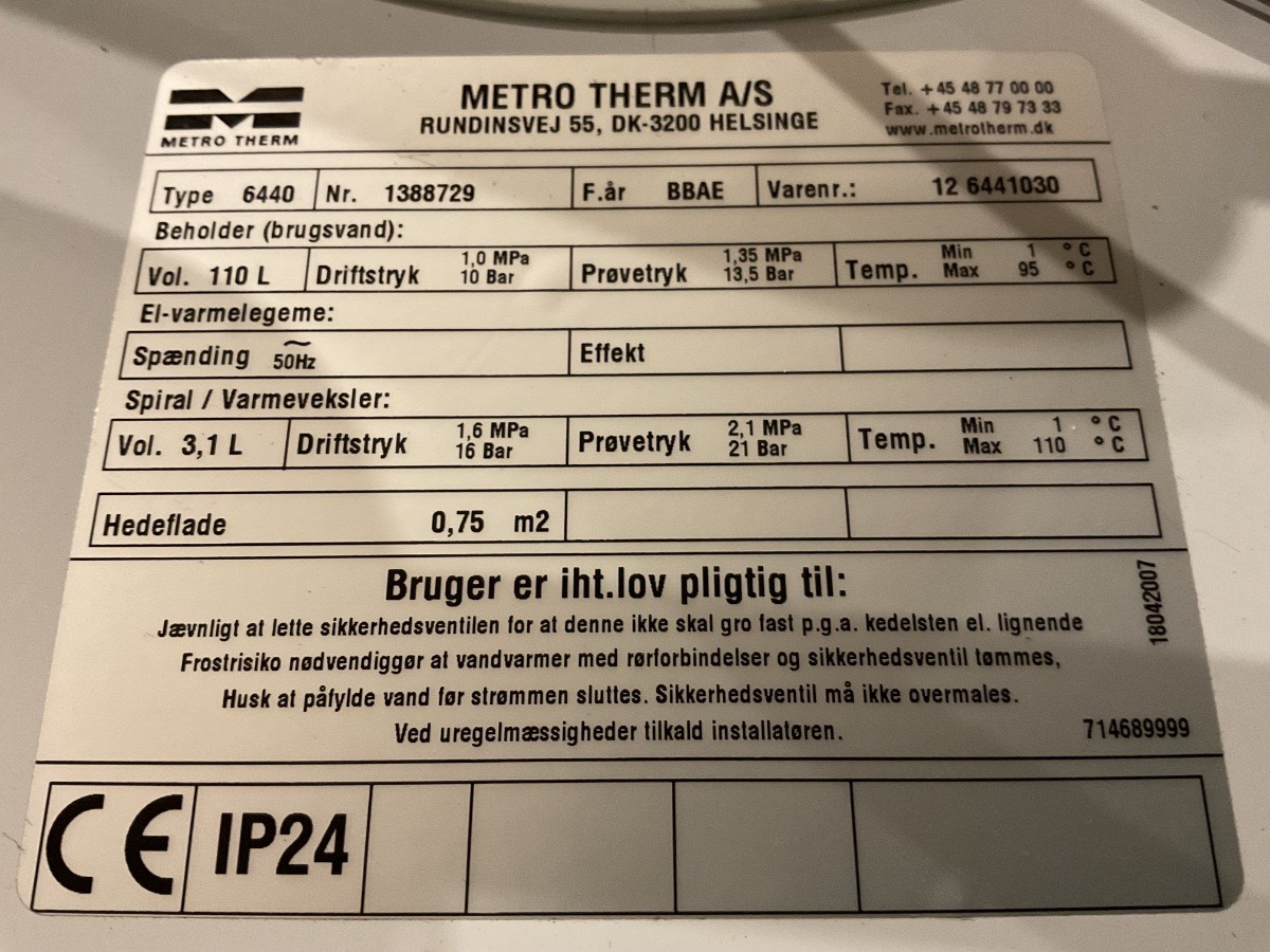 Metro Varmtvandsbeholder 110 Liter - Billede 3