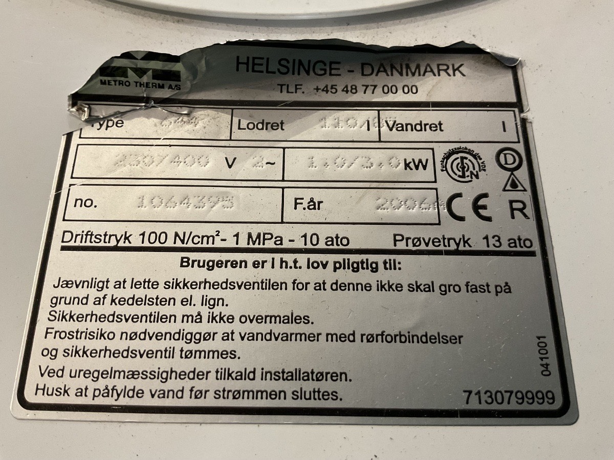 Metro Therm Type 644 el-vandvarmer | 110 Liter - Billede 3